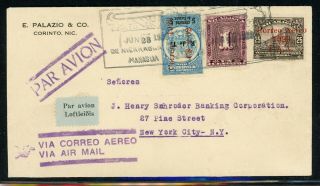 Nicaragua Postal History: Lot 68 1929 Air Corinto - Nyc $$$