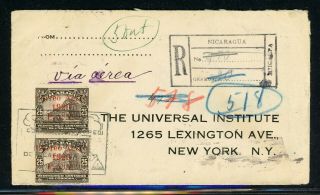 Nicaragua Postal History: Lot 66 1929 Reg Early Air Managua - Nyc $$$