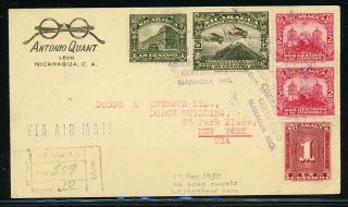 Nicaragua Postal History: Lot 65 1930 Reg Multifranked Air Leon - Nyc $$$$
