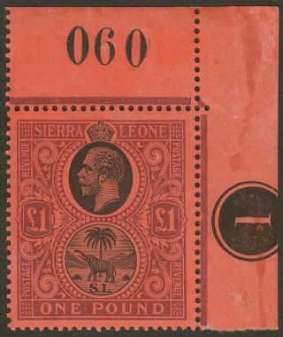 Sierra Leone 1912 Kgv £1 Black And Purple On Red Sg128 Cat £250 W Sheet No