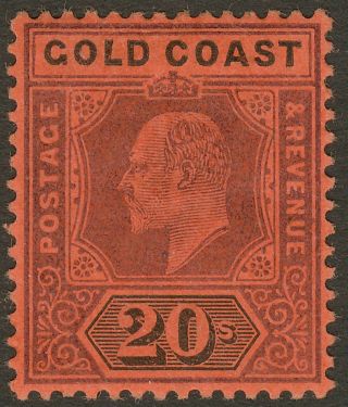 Gold Coast 1902 Kevii 20sh Purple And Black On Red Sg48 Cat £190