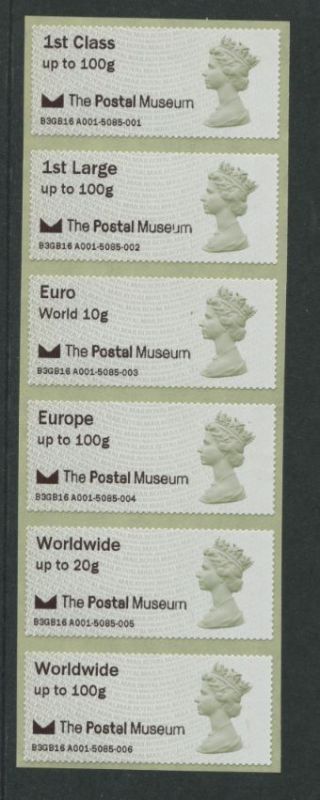 2016 Unique Variety Euro No Weight Post & Go Machin Bpma Postal Museum Strip