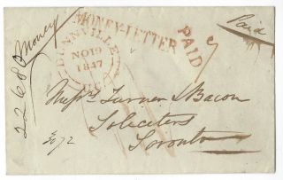 Canada 1847 Early Classic Money Letter Handstamp Cover Dunnville Cover/postmark