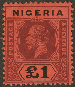 Nigeria 1917 Kgv £1 Purple And Black On Red Die I Sg12a Cat £225
