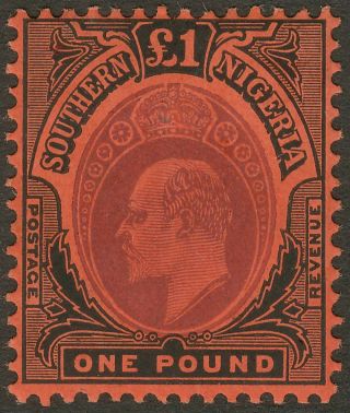 Southern Nigeria 1909 Kevii £1 Purple And Black On Red Sg44 Cat £250