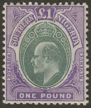 Southern Nigeria 1906 Kevii £1 Green,  Violet Ordinary Paper Sg32 Cat £350