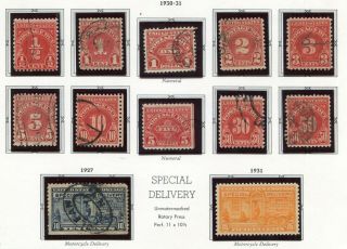 U.  S.  Scott J45 - 49,  J69 - 86,  720 - 23 & E15 - 16 Stamps & 2