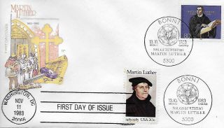 1983 2067 Martin Luther 500th Anniversary Joint Issue Us Germany Hf