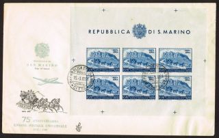 San Marino 1951 - Upu 75th Anniversary,  Scott C62a - Souv Sheet On Fdc - Scarce
