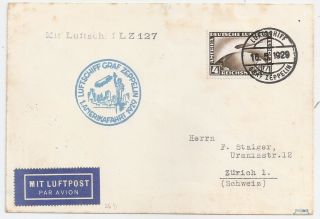 1929 Germany To Switzerland Zeppelin Cover Via Spain,  Cv $2250.  00