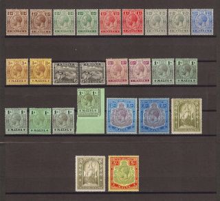 Malta 1914 - 21 Sg 69 - 88 Including All Shades Cat £650