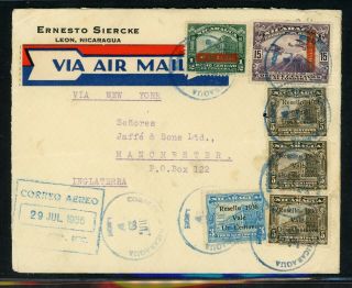 Nicaragua Postal History: Lot 64 1936 Multifranked Air Leon - Manchester Uk $$$