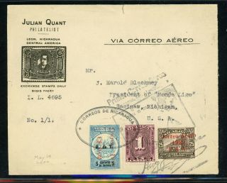 Nicaragua Postal History: Lot 62 1929 Ffc Leon - Managua - Miami - Saginaw $$$