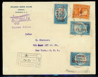Nicaragua Postal History: Lot 57 1929 Reg Air Granada - York $$$