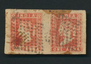 India Stamps 1854 Qv 1a Red Pair Die I,  Major Litho Print Error On East Stamp