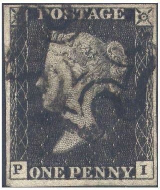 1840 1d Penny Black Plate 8 Letters Pi Very Fine Plus 4 Margins - Sg 2