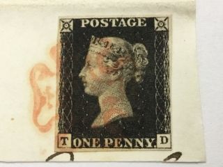 Old Stamp Great Britain Penny Black 4 Margins On Paper