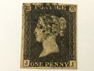 Old Stamp Great Britain Penny Black 4 Margins