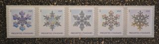 2013usa 4808 - 4812 10c Snowflakes Coil Presort Rate Pnc Strip Of 5 Plate Number