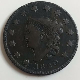 1820 U.  S Coronet Matron Large Cent - Small Date