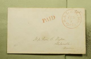 Dr Who 1833 Salem Ma Stampless Paid 3c To Waterville Me E54695