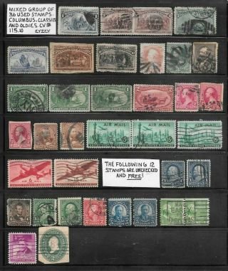 Usa 36 Oldies Stamps.  Mixed Group.  12 Unchecked And.