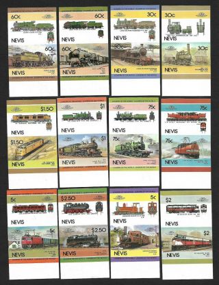 Nevis Trains Locomotives Imperforate Imperf Pairs Mnh (14 Pairs)