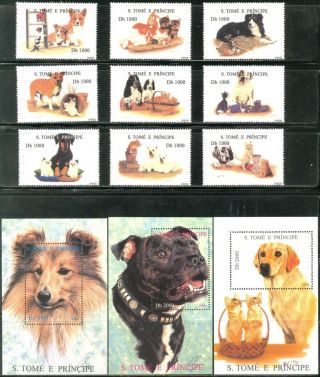 Sao Tome & Principe 1995 Dogs & Cats 18,  6 S/s Mnh 2 Scans