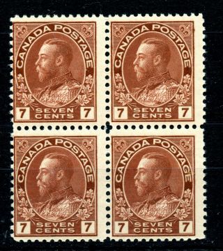 Weeda Canada 114 F Mnh Block,  7c Red Brown Dry Printing Kgv Admiral Issue Cv $96