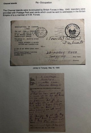 1945 Jersey Channel Island England Re Occupation Postcard Cover To Torquay