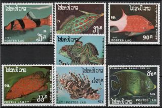 (w1198) Laos,  1987,  Fish,  Mi 1038/44,  Mnh/um,  See Scan