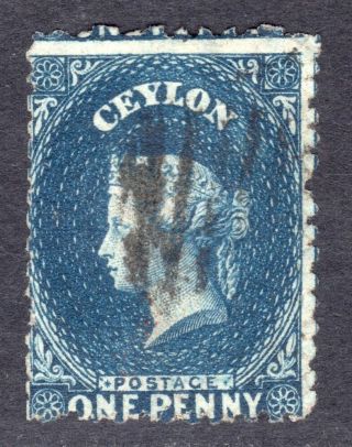 Ceylon 1863 - 66 Qv 1d Deep Blue Wmk Tall Crown Cc P11½,  12 U,  Sg 45 Cat £325