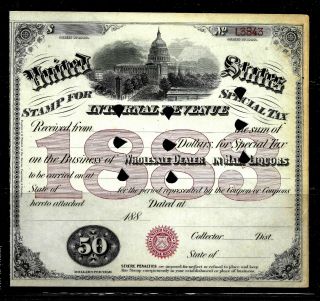 Hick Girl Stamp - U.  S.  1883 Internal Revenue Liquor Dealer Special Tax Yy