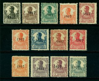 Spanish Guinea 1917 King Alfonso Xiii Overprinted Set Sc 141 - 153 Mh