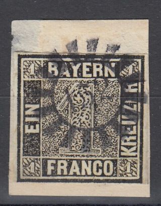 ☀ German States Bavaria Old Stamp Mi.  1iia On Piece / If $3900 ☀