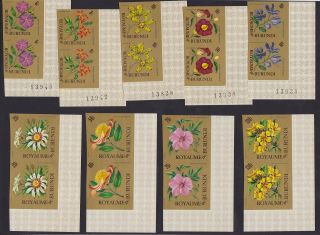 Burundi 1966 Imperforate Airmail Stamp Set Flowers - Mnh Coin Of Sheet.  A5642