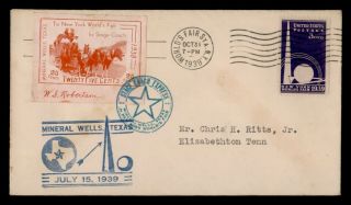 Dr Who 1939 Mineral Wells Tx Stage Coach To Ny Worlds Fair Local Post? E53793