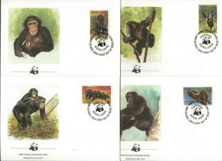 Sierra Leone (1983) Chimpanzee Set Of 4 First Day Covers Wwf [9415]