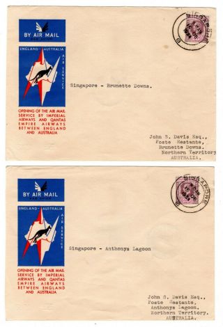 1934 Singapore To Australia Imperial Airways First Flight Covers X 2.