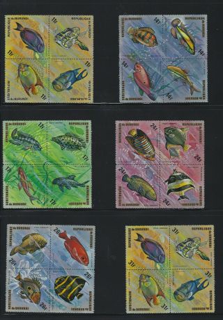 BURUNDI 1974 FISH MNH COMPLETE SET 449 - 54 & C207 - 12 2