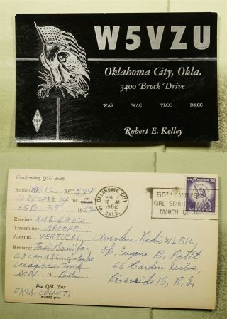 Dr Who 1962 Oklahoma City Ok Qsl Ham Radio W5vzu Postcard To Ri E67345