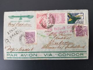 1933 Brazil Wiesbaden Germany Graf Zeppelin Registered Condor Air Mail Cover