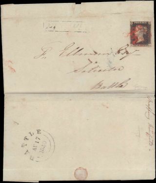 1840 Aug 17 Great Britain Single 1 Penny Black On Folded Letter