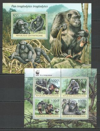 W414 2012 Central Africa Wwf Fauna Animals Primates Monkeys 1kb,  1bl Mnh