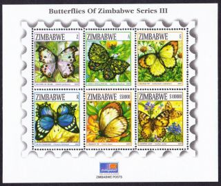 Zimbabwe Butterflies 3rd Issue Ms Mnh Sg Ms1240 Mi Block 21