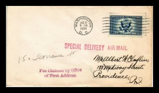 Dr Jim Stamps Us Special Delivery Air Mail First Day Cover Scott Ce1 Fee Claimed