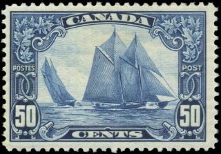 Canada 158 F - Vf Og H 1929 Scroll Issue 50c Dark Blue Bluenose Cv$275.  00