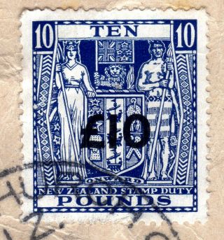 ZEALAND 1940 - 58 ARMS £10 ON £10 ON DATED PART PARCEL TAG,  SG F216b 2
