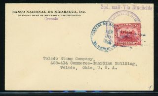 Nicaragua Postal History: Lot 47 1926 Official 2c Granada - Toledo Ohio $$$