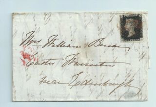 August 1840 1d Penny Black on cover.  Good margins.  Coronet with crown above 5